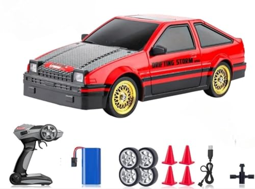 Image of Rc Drift Remote Control Car 1:24 Scale, High-Speed, 4Wd, Led Lights, Rechargeable Racing Car, Drifting Tires, 2.4Ghz, for Kids [Colors as Per Stock] (Toyoto Ae86 Rc Drift -Red)