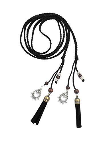 Exotic Women Waist Belt/Rope/Chain with Tassel and Beads in 8 Colors (Black)