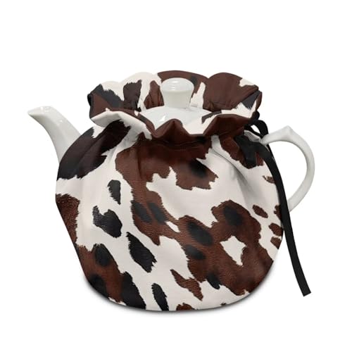 Image of Brown Cow Print Tea Pot Cozies, Scratches-Proof Washable Teapot Cosy Breakfast Warmer Insulation and Keep Warm, Home Kitchen Protective Tea Pots Cover for Housewife, Friend, Mom