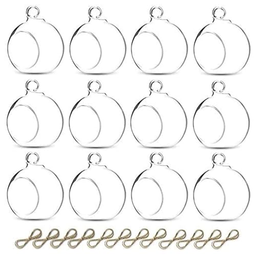Sziqiqi Boule en Verre a Suspendre - 12 Pieces Boule de Verre Photophore 6cm Bougeoir Suspendu pour la Décoration de Pièce Maîtresse Anniversaire Fête Noël Mariage