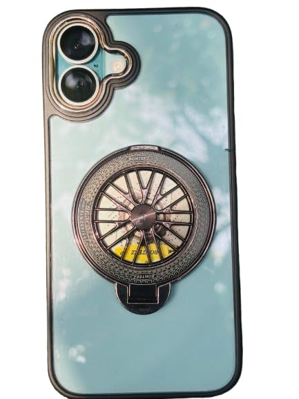 Image of Mobile Protective Case with Ring Stand Holder, Vintage Wheel Design, Light Black