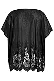 semi-sheer slub yarn knit Ulla Popken Damen Kaftan, Spitze, Oversized, extrafeiner Strick, Halbarm T-Shirt, schwarz, 50-56