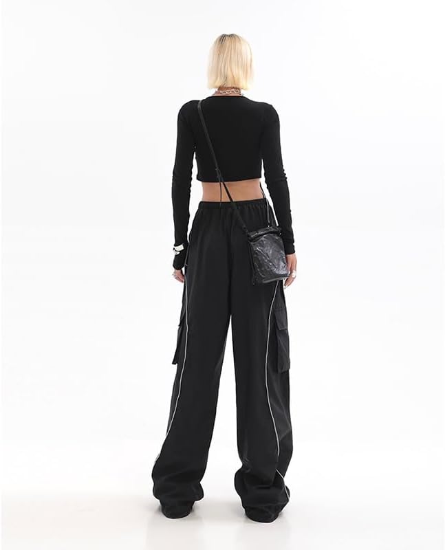 Y2K Baggy Cargo Pants for Women Parachute Pants Hip Hop 90s Streetwear Harajuku Sweatpants Wide Leg Joggers Trousers