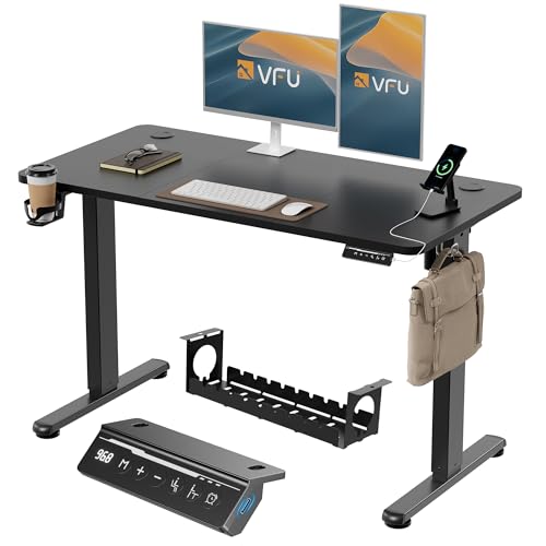VFU Höhenverstellbarer Schreibtisch 120 x 60 cm mit USB-C Ladeanschluss, Schreibtisch Höhenverstellbar Elektrisch mit Memory Funktion, Steh-Sitz Tisch, Computertisch für Büro, Standing Desk, Schwarz