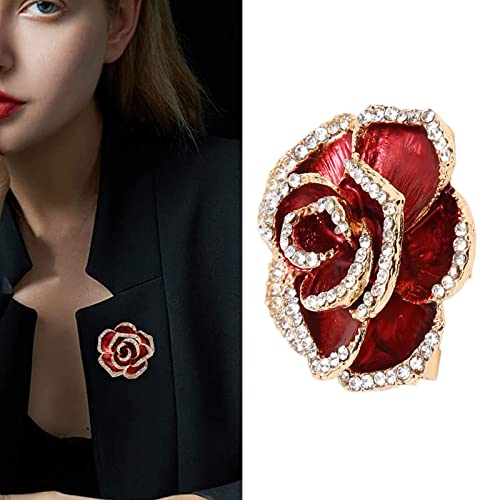Image of Women Flower Brooch Pin Petal Burgundy Wedding Exquisite Retro Alloy Rhinestone Petal Brooch Pin Party Elegant Exquisite Art Brooch for Women Brooch Simple Pin