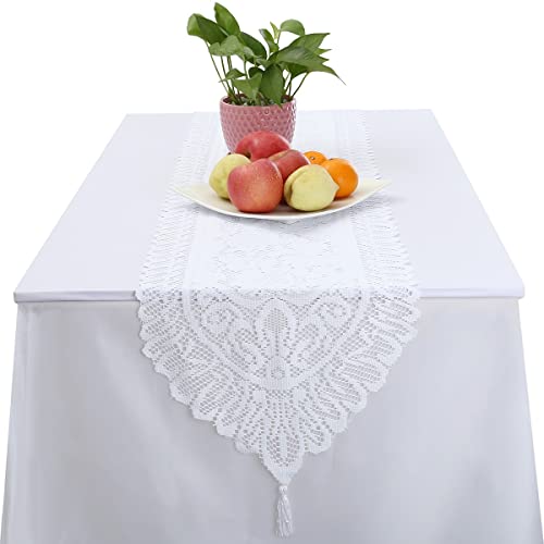 KYEYGWO Hollow Lace Table Runners Elegant Mesh Tablecloth Vintage Macrame Table Cover with Tassels for Rustic Boho Wedding Reception Decoration Bridal Showers - Image 3