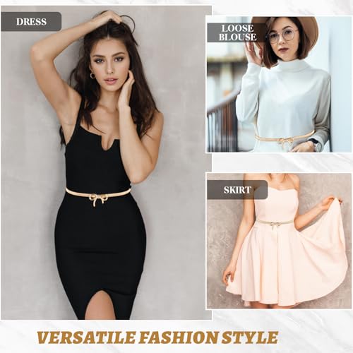 Skinny Metal Waist Belt for Women, Stretchy Belt Elastic Waistband Adjustable Chain Belt with Bowknot for Dress3