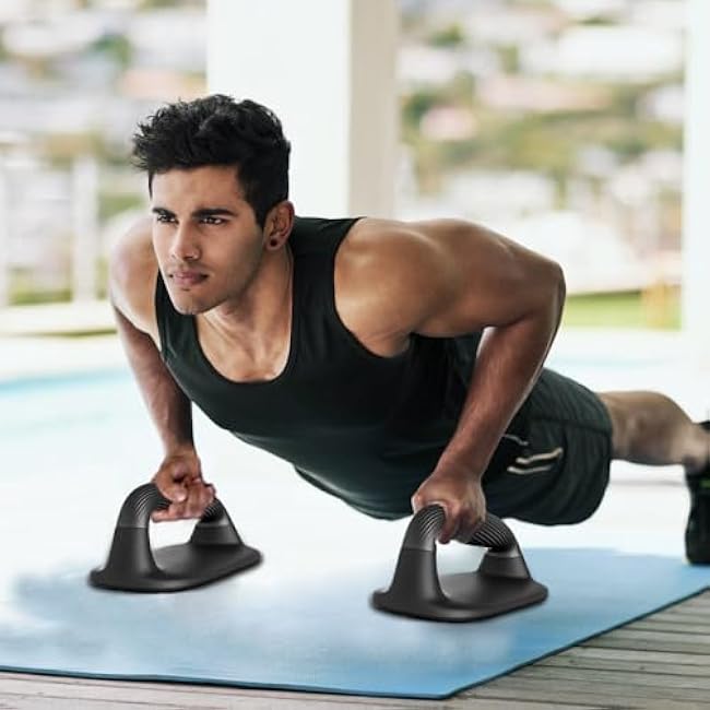 BeneLabel Push Up Bars Black Pushup Handles with Bottom Anti-Slip Pad Push Up Handles for Floor Soft Plastic Strength Training Pushup Stands with Comfortable Grip