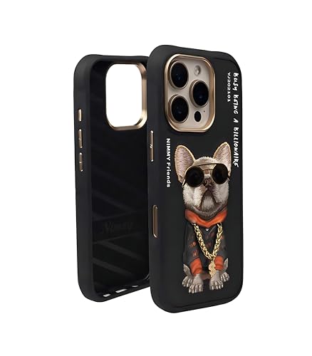 Image of Glasses Cute Series Case Cover for iPhone 15 Pro Max - Little Rich Tycoon | Fashion Back Cover with 3D Embroidery, Textured Animal Art, Shockproof Design, Stylish Metal Frame | Black Edition