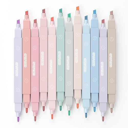 Image of Aesthetic Cute Highlighters Bible and Pens No Bleed Mild Soft Chisel Pastel Marker Pens for Journal Note Taking School Stationary (Dual Tip 12 Pcs..