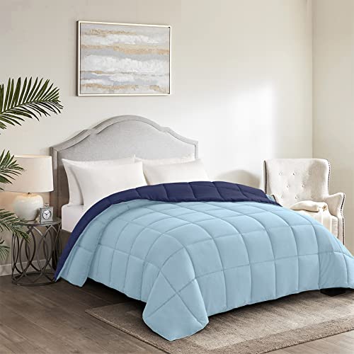 Image of Homelike Moment Oversized Queen Comforter Navy - All Season Lightweight Down Alternative Bed Comforter Summer Duvet Insert Quilted Reversible Comforters Oversize Queen Navy / Light Blue