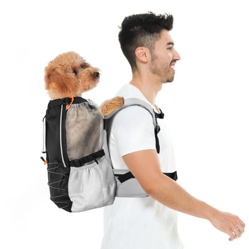 Pawaboo Zaino per Cani, Trasportino per Cani di Piccola e Media Taglia - Regolabile e Traspirante - Zaino per Cuccioli con Cintura Pettorale, Zaini Ergonomici per Canis per Escursioni, S, Nero