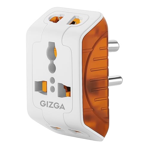 Image of Gizga Essentials 3 Pin Multi Plug Socket | Universal Travel Adaptor with Multiple Charging Ports, 6A Support, Compact Design | for Laptop, Smartphone, Hair Dryer, Iron