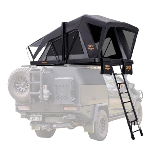 SanHima Rooftop Tent Hard Shell - CapeTop Overland Aluminium Fold-Out Roof Top Tent 131.5LBS Lightweight, w/Digital Panel & Tri-Color LED Strip Light, for Car SUV Truck Camping, 2-3 People