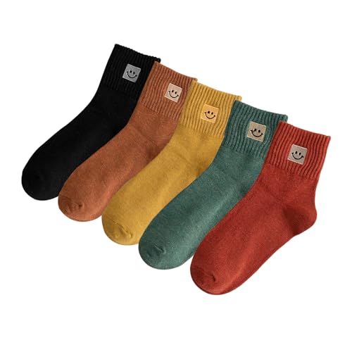 5 Pairs Cute Socks with Smiling Face Embroidery with Gifts Box Socks for Women2