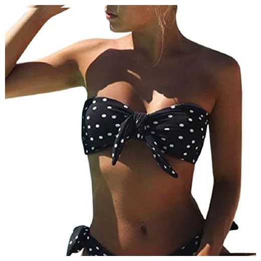 Tuopuda Costumi da Bagno Donna Bikini Set DOT Printing Costume da Bagno Due Pezzi Capestro Bikini Push Up Imbottito Costumi da Mare Senza Spalline a Pois Spiaggia Bandeau