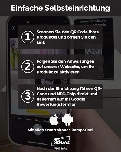Aufsteller für Google Bewertungen mit QR-Code und NFC-Chip (Englisch) 16,5 x 10,5 cm - weiß