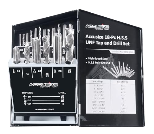 Accusize Industrial Tools HSS Tap and Drill Set, UNF, 18 Pc, 0001-0050