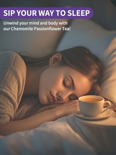 Image of TeeLux Chamomile Passionflower Tea Bags, Smooth & Soothing Taste, 50 Count | Caffeine Free Herbal Blend with Lemon Balm, Spearmint, Valerian Root & Lavender, Floral Aroma, Gluten Free, Hot or Iced