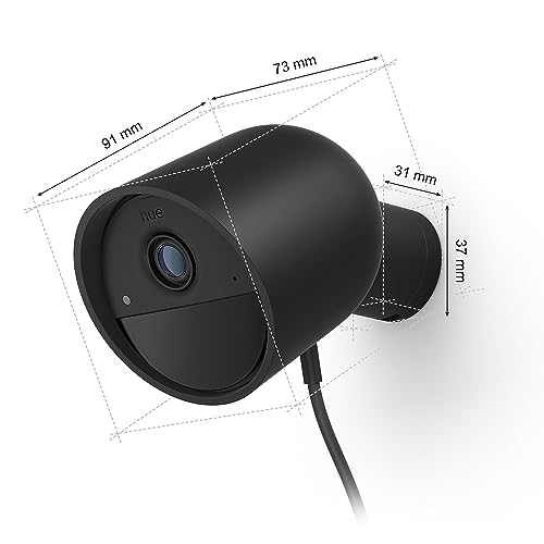 Philips Hue Sichere verkabelte Smart 1080p Sicherheitskamera, schwarz, für drinnen oder draußen, einfach zu installieren, Zwei-Wege-Kommunikation, funktioniert mit dem Sicherheitscenter in der Hue-App