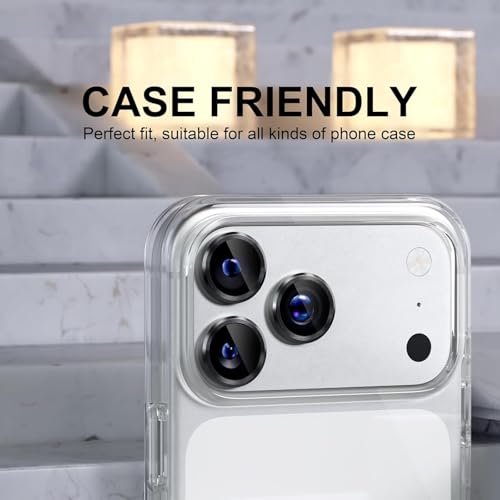 Image of Choiche Camera Lens Protector Compatible for iPhone 17 Pro 6.3-Inch and iPhone 17 Pro Max 6.9-Inch - 9H Tempered Glass Camera Cover with Metal Ring Decoration, Scratch-Resistant Screen Protector (Black, HD Clarity, Easy Install)