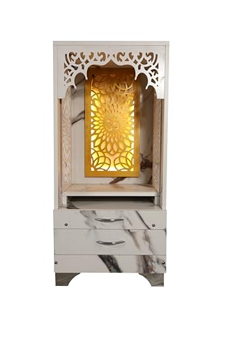 Image of Engineered Wooden Temple for Home & Gift | Corian Design Pooja Mandir Devghar | Compact Wooden Pooja Unit for Prayer Room & Living Space (White, LxWxH-43x43x100 cm)