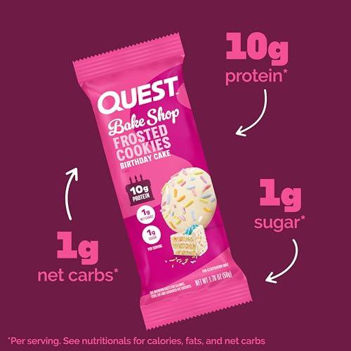 Quest Nutrition Frosted Cookies Twin Pack, Birthday Cake, 1g Sugar, 10g Protein, 2g Net Carbs, Gluten Free, 8 Count(Pack of 1)