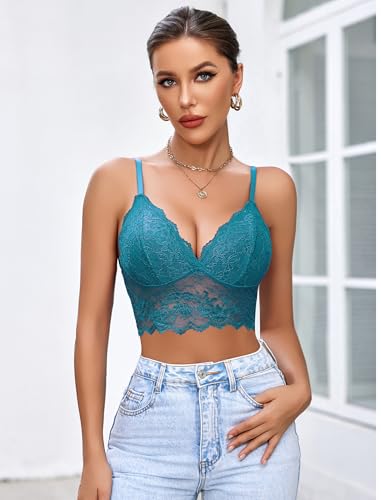Image of Avidlove Lace Bralettes for Women V Neck Spaghetti Strap Bra Unpadded Tops Sexy Cami Crop Top Going Out Lingerie