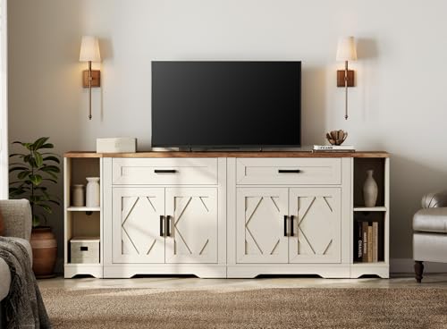 Image of WAMPAT Large Farmhouse Entertainment Center with Drawers for 85 inch TV