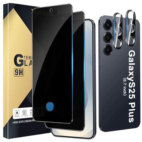 [2+2 Pack] Privacy Screen Protector for Galaxy S25 Plus 5G - 2 Tempered Film with 2 Camera Lens Glass - High Clarity - Anti-Spy Protection - Scratch Resistant - Easy Installation