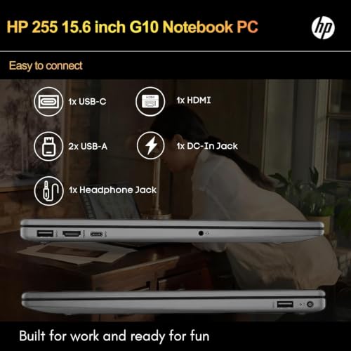Image of HP 255 G10 Laptop for Home or Work, 64GB RAM, 1TB SSD, 15.6 inch Full HD, Ryzen 3 7330U (Beat Intel i5-1135G7), HDMI, USB-C, Windows 11, Business and Fun Ready