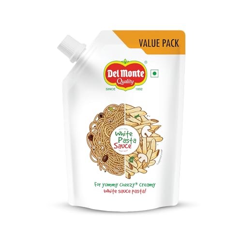 Image of Del Monte White Pasta Sauce Spout Pack, 400 Grams | Restaurant Style Creamy Cheezy | Premium Italian Sauce | 100% Fresh Ingredients | No Added Preservatives, Chemicals, Colors & MSG | Suitable for All Pasta Shapes & Macaroni