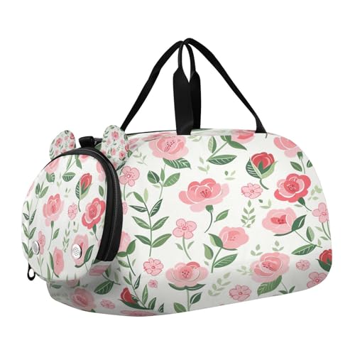 YETTASBIN Sport Travel Duffel Bag for Girls Boys, Cute Flower Large Waterproof Weekender Overnight Bag, Detachable Shoulder Strap Gym Bag with Shoe Compartment & Wet Pocket