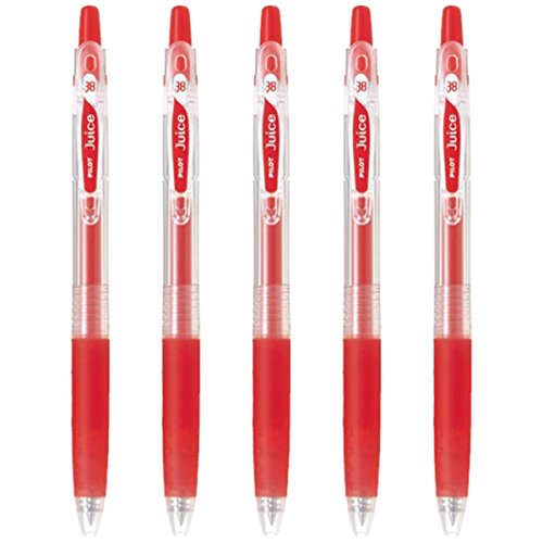 Pilot Juice 038 Retractable Gel Ink Pen (LJU-10UF), Ultra Fine Point, 0.38mm, Red Ink, Set of 5