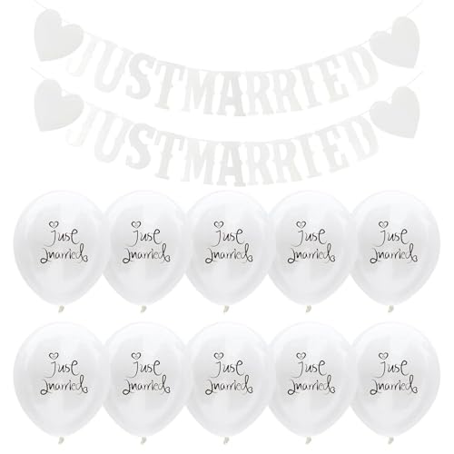 TYFGRT 2 Banderas De Boda, 10 Globos De Látex, Pancartas Y Decoraciones De Boda, Accesorios De Fondo Colgantes, Decoraciones De Boda