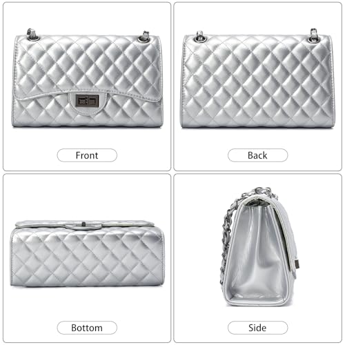 Image of Quilted Leather Crossbody Bags for Women Trendy Ladies Shoulder Purse Satchel HandBag with Chain Strap