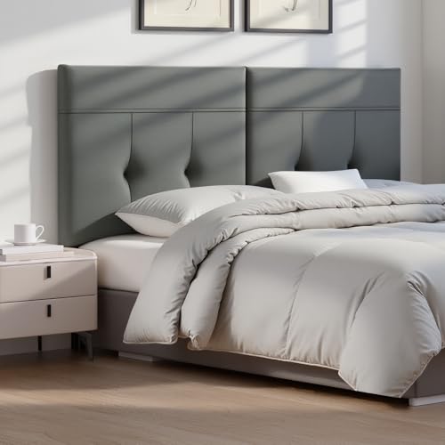 Aesawela King Headboard Only with Adjustable Metal Legs, Faux Leather Upholstered Headboard King Size, Modern Stylish Headboard with Sunken Dot Design, Sturdy Bed Headboard for Bedroom, Gray