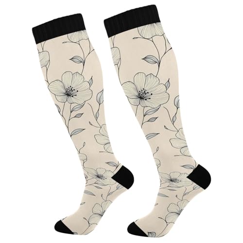 Wassud Subtle Floral Stripe Compression Socks for Women and Men 20-30 mmHg Knee High Socks for Nurses Travel Socks 1 Pair