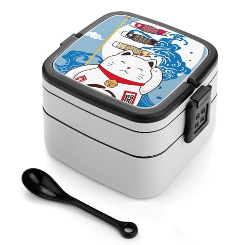 ランチボックス 2段 招き猫 鯉のぼり 弁当箱 おべんとう箱 寿司ボックス ピクニックボックス 弁当ケース 食器付き 大容量 漏れ防止 携帯便利 軽量 オフィス キャンプ 通勤 通学 1000ml