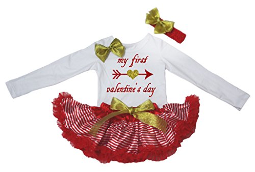 Vêtement bébé Première Saint-Valentin : chemise blanche à rayures et jupe fille 3-12m