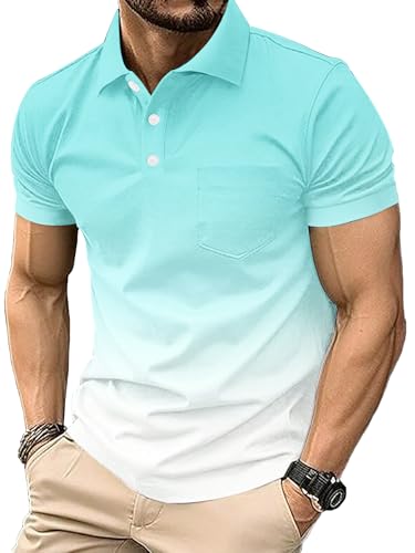 Mens Polo Shirts Short Sleeve Sport Golf Tennis T Shirt Quick Dry Athletic Workout Polo Shirt Gradient Blouses (UK, Alpha, L, Regular, Regular, #14)