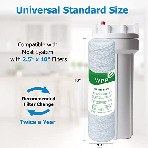Vegebe 20 Micron String Wound Whole House Water Filter 10" X 2.5", 10-Inch Universal Sediment Pre-Filters For Well Water, Replacement Cartridge For Fxwsc, Cw-F, Cw-Mf, 1Ss, W5W, Ao-Wh-Pre-R2, 6-Pack #TOP2