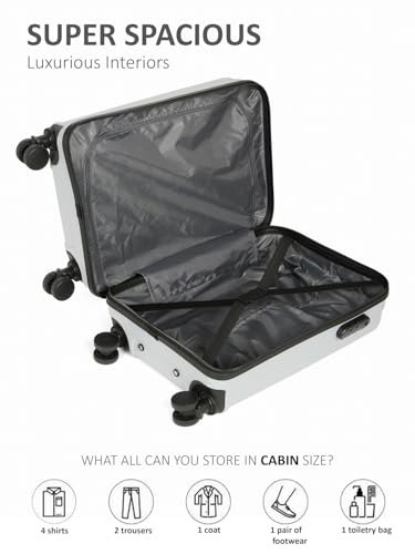 Image of Teakwood Small Size 8 Wheels Trolley Bag, Hard Cabin with Zipper Closure, Adjustable Push Button & Cross Side Strap, Number Lock System 360 Degree (Small, Silver)