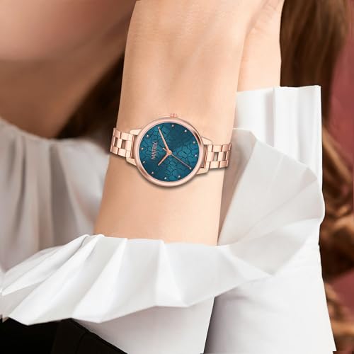 Image of Matrix Daisy Collection | Analog Watch for Women | Rose Gold Bracelet Strap | Premium Blue Dial | Stylish & Modern
