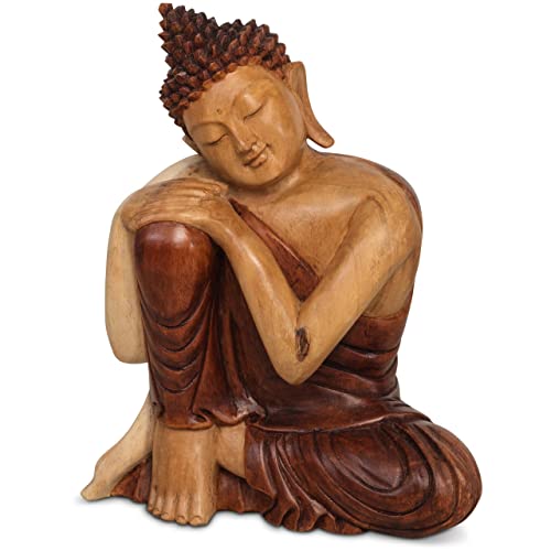 Livasia Bouddha en Bois de Bali, Statue bouddhique, Sculpture en Bois Massif, Durable et Fait Main (30 cm)