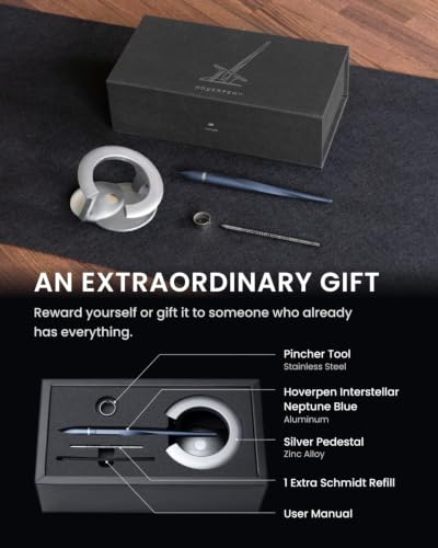 Image of novium Hoverpen Interstellar - Futuristic Luxury Pen Made With Aerospace Alloys, Unique Aesthetic, Free Spinning Executive Pen, Gifts for Men & Women (Neptune Blue)