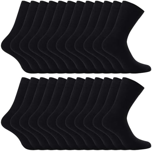Fullluwaa 12 Paar Socken Herren Damen, Soft Baumwolle, Lange Arbeitssocken | Socken Schwarz, Elastisches Bündchen mit verstärkter Y-Ferse, angenehm rutschfest, vielen Schuhen kombi