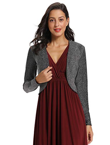 Sweetbei J Womens Glitter Sparkle Long Sleeve Shrug Open Bolero Cardigan Black S #TOP25