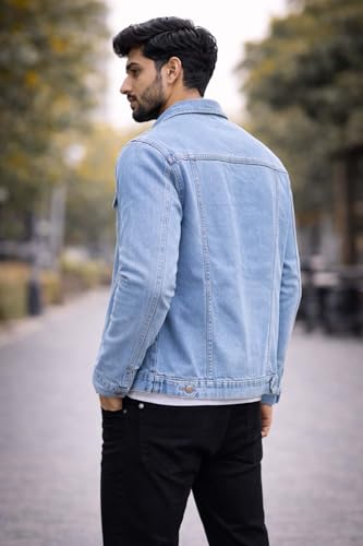 Image of KOTTY Men's Classic Denim Jacket with Button Closure and Structured Fit for Casual Outdoor Styling