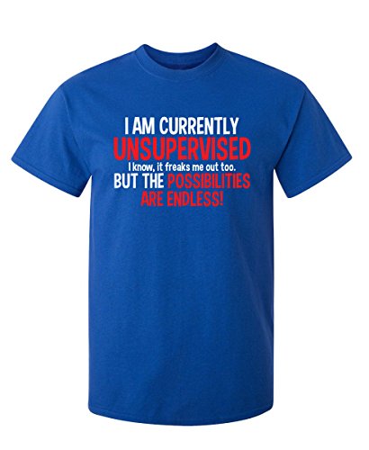 Currently Unsupervised Graphic Novelty Youth Sarcastic Funny T Shirt YXL Royal